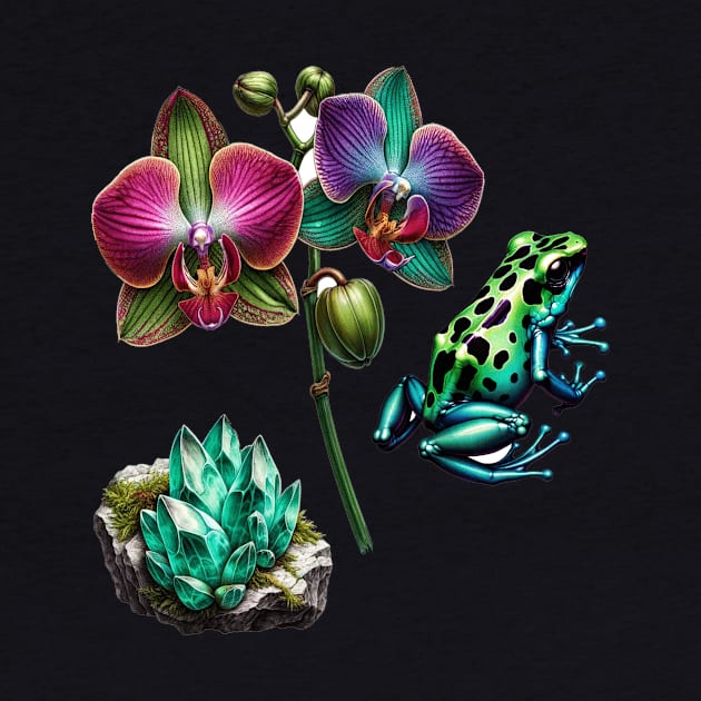 Rainforest Wonders: Orchid, Amazonite, and Frog by encyclo